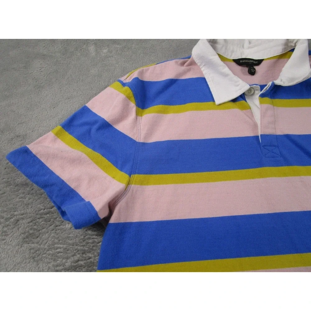 Banana Republic Polo‎ Mens Large Blue Striped Preppy Modern Casual